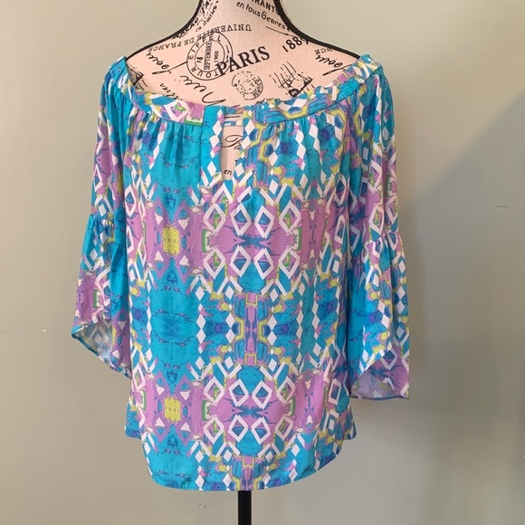 Alice & Trixie Tops - Alice & Trixie Blue and Purple Off the Shoulder Silk Blouse Women’s Small